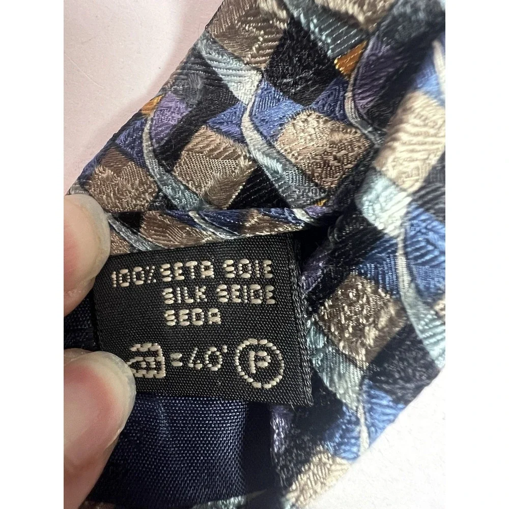 Ermenegildo Zegna Tie 100% Silk Geometric Made in Italy 58